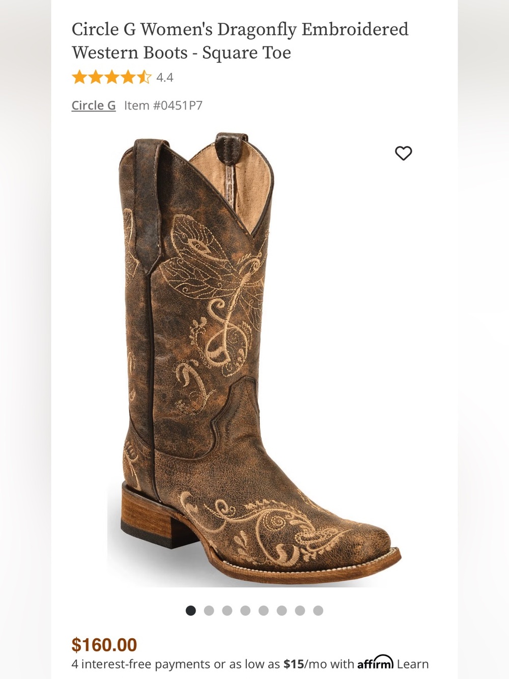 Circle G Women's Dragonfly Embroidered Western Boots - Square Toe